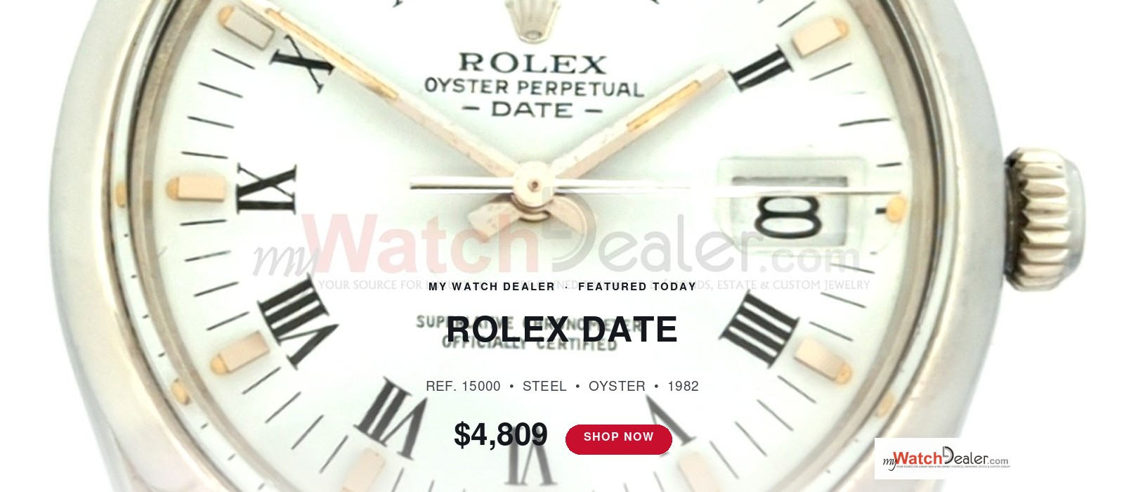Rolex Date Ref 15000 Steel — 34mm White Roman Dial, 1982
