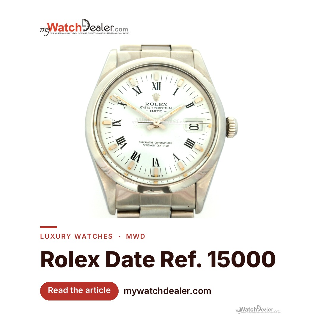 Rolex Date Ref 15000 Steel — 34mm White Roman Dial, 1982